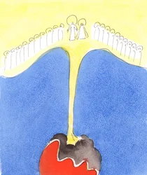 Alleen door de kracht die vanuit de hemel wordt neergegoten op gelovige zielen, 2004 (aquarel op papier)