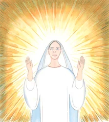 Het hele verlangen van de Vrouwe is om glorie te geven aan haar Vader, net zoals Jezus Christus, haar Zoon, altijd heeft gedaan, 2005 (aquarel op papier)