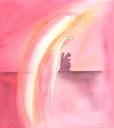 Onze beschermengelen bidden altijd met immense eerbied en toewijding, 2005 (aquarel op papier)