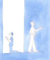 Mensen die verstrikt raken in onrust of tragedie reageren op verschillende manieren: De wijzen wenden zich tot God en openen hun hart voor Hem, 2005 (aquarel op papier)
