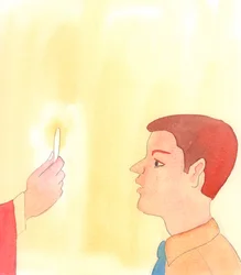 Mensen die geloven in de woorden van Jezus over de Heilige Eucharistie gedragen zich zoals mensen zich zouden moeten gedragen tegenover hun God en Verlosser, Werkelijk aanwezig onder de verschijning van brood, 2005 (aquarel op papier)