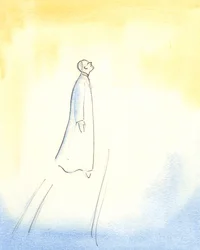 Paus Johannes Paulus II stijgt hoog op, na zijn dood, snel voortgaand naar de hemel, zo compleet was zijn eenheid met God, en zo groot zijn heiligheid, eenvoud en zuiverheid