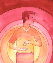 Sommige mensen behandelen de Heilige Hostie alsof het slechts een stukje brood is en niet Christus zelf bij ons in sacramentele vorm onder de verschijning van brood, 2005 (aquarel op papier)