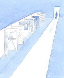 De Heer liet me een serie posters zien die de vele vakken uitbeeldden die op katholieke scholen worden onderwezen, 2005 (aquarel op papier)