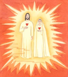De Twee Heilige Harten: Mij werden de zondeloze Christus en Zijn Onbevlekte Moeder getoond, in het Stralende Licht van de Hemel