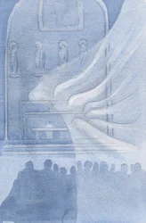 De engelen aanbidden Christus in de Heilige Eucharistie