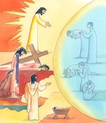 Door te bidden, vooral door de cyclus van het Liturgisch gebed van de Kerk, kunnen we de Mysteries van het aardse leven van Christus binnengaan, 2005 (aquarel op papier)