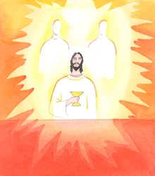 Toen Christus in de Bovenzaal bad voor zijn lijdensweg, bad Hij in de Heilige Geest tot zijn hemelse Vader, 2005 (aquarel op papier)