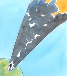 Als iemand alleen leeft om zijn lusten te bevredigen en zelfs een kind met minachting en wreedheid behandelt, is het alsof hij van God gescheiden is door honderden kilometers ondoordringbare wolk, 2005 (aquarel op papier)