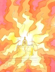 Wanneer het brood en de wijn zijn veranderd in het Heilige Lichaam en Bloed van Christus, is Hij, het Lam van God, onze Verlosser, substantieel Aanwezig: de Verrezen Christus, in het vuur van Zijn Goddelijke Glorie