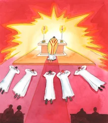 Waar gezinnen trouw zijn aan de leer van de Kerk, uit liefde voor Christus en zijn voorgangers, fungeren ze als kweekvijver voor roepingen tot het priesterschap en het religieuze leven, 2005 (aquarel op papier)
