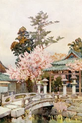 Een heiligdom in Kyomidzu (kleurenlitho)