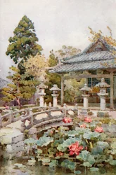 Lotus bij Kyomidzu (kleurenlitho)