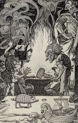 Het Derde Geschenk een Enorme Hamer, illustratie uit Myths from Many Lands, gepubliceerd 1912
