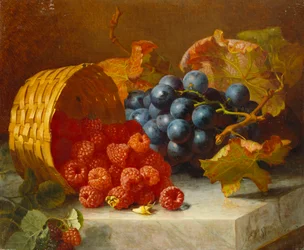 Stilleven met Frambozen en een Tros Druiven op een Marmeren Richel, 1882
