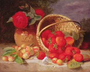 Stilleven met mandje aardbeien en kersen, 1898