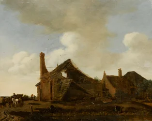 Landschap met een vervallen huisje