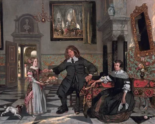 Portret van een familie in een interieur (familie van Pieter de Graeff)