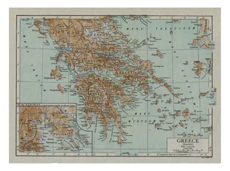 Kaart van het oude Griekenland, ca. jaren 1910