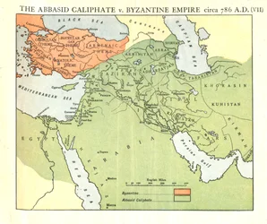 Het Abbasidische Kalifaat v. Byzantijnse Rijk, circa 786 n.Chr.