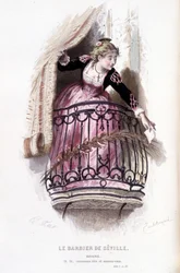 Volledig werk van Beaumarchais (1732-1799) door Edouard Fournier. tekening door Emile Bayard. Ed. Laplace, Sanchez et Cie, Parijs 1876. Dit is Rosine in "De Barbier van Sevilla"
