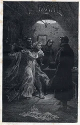 Monsieur Madeleine komt Fantine te hulp bij haar arrestatie door Javert - Illustratie door Emile Bayard (1837-1891) voor 