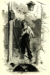 Victor Hugo: Les Miserables. Gavroche, kind uit Parijs. Illustratie door Emile Bayard