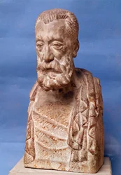 Borstbeeld van de Franse schrijver Anatole France (1844-1924) Beeldhouwwerk van Antoine Bourdelle (20e eeuw) Parijs, Musee Bourdelle