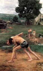 Het worstelen, 1889