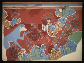 Blauwe Aap in een Rotsachtig Landschap fresco uit het Huis van de Fresco