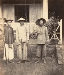 Gevangenen geleid door een Mata, Cochinchine, 1866