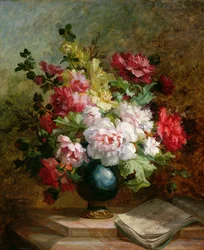Stilleven met bloemen en bladmuziek