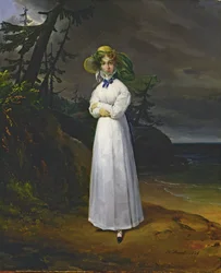 Jong meisje in een romantisch landschap, 1825