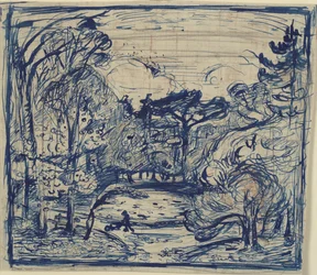 Bosinterieur met houthakker. La Côte de Grâce, Honfleur.