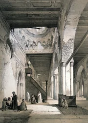 Moskee van Ahmad Ibn Tulun, Caïro: Interieur van de Maqsura, 9e eeuw. 19e eeuw (litho uit 