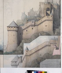 Uitzicht op de machicoulis tussen de Noordtoren en de Claudinetoren van Mont Saint Michel