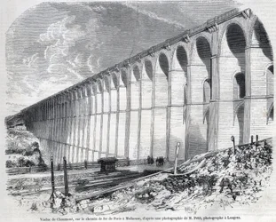 Chaumont Viaduct op de spoorlijn van Parijs naar Mulhouse. Gravure naar schets van Ralph in 