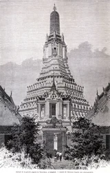 Portaal van de Grote Wat-Chan Pagode, Bangkok. Tekening door Thérond