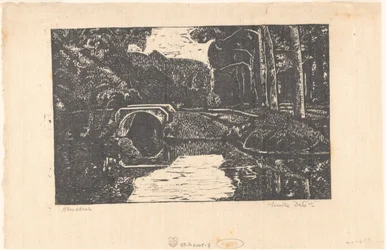 Brug over een gracht in een bos