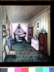 Slaapkamerinterieur in het Hotel Rainbeaux, Parijs