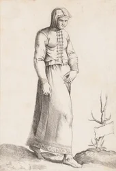 Kostuumplaat: Vrouw met kapmantel, ca. 1557-58