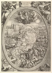 De Slag bij Mühlberg met het leger van Karel V dat de Elbe oversteekt, 1551