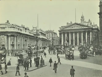 Bank of England en Royal Exchange, Threadneedle Street, City of London, 1890