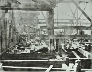 Blackfriars Brug: bouwwerkzaamheden in uitvoering, 1869
