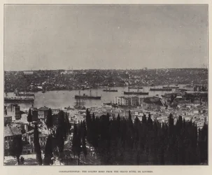Constantinopel, de Gouden Hoorn vanaf het Grand Hotel de Londres