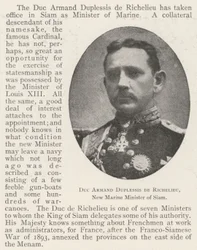 Hertog Armand Duplessis de Richelieu, Nieuwe Marineminister van Siam