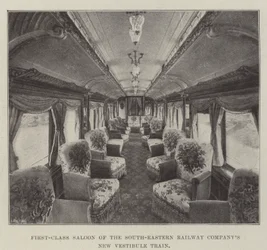 Eerste klas salon van de nieuwe vestibuletrein van de South-Eastern Railway Company