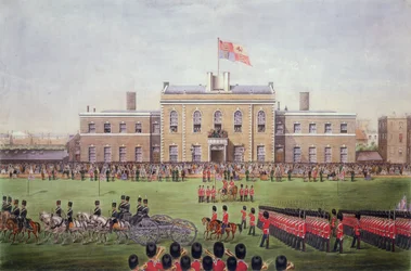 Grote parade van de Edele Artillerie Compagnie, gegraveerd door H. Billingsley naar een foto van Coleman, 1865