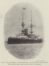 HMS Prince George, te worden gecommandeerd door de hertog van York tijdens het bezoek van de Amerikaanse vloot aan Spithead