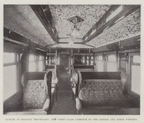 Luxe van treinreizen, nieuwe eersteklas wagon op de London and North Western